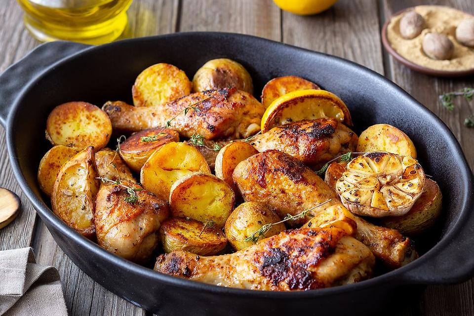 Baked Garlic Lemon Hen & Potatoes Recipe: Save This Straightforward Dinner Recipe | Poultry