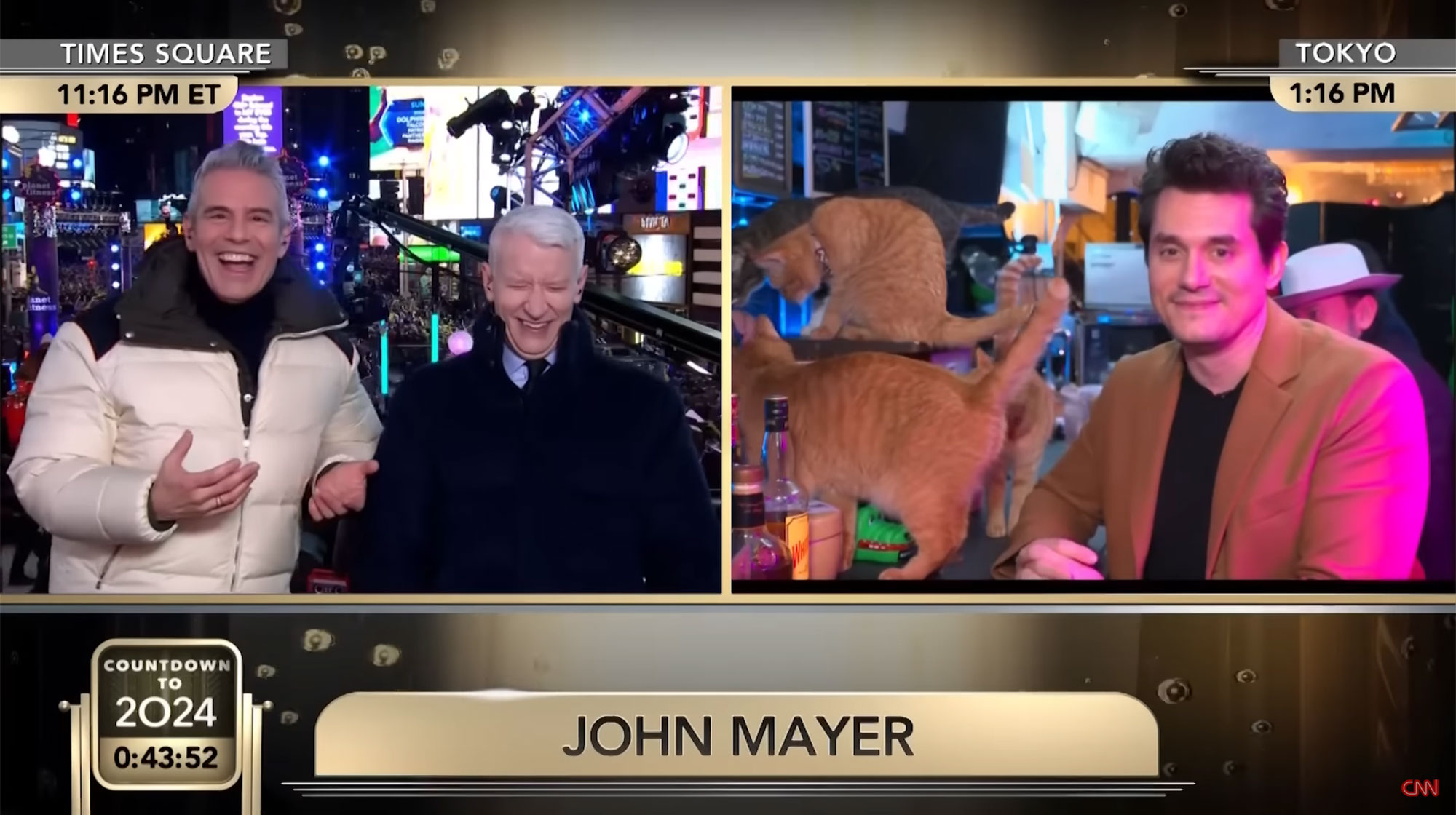 John Mayer’s Look From a Tokyo Cat Café Had Anderson Cooper in Tears of Laughter on NYE