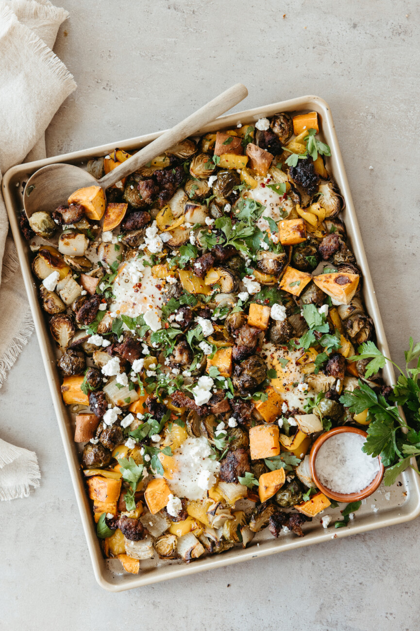 Sheet Pan Harvest Hash with Sausage and Candy Potatoes
