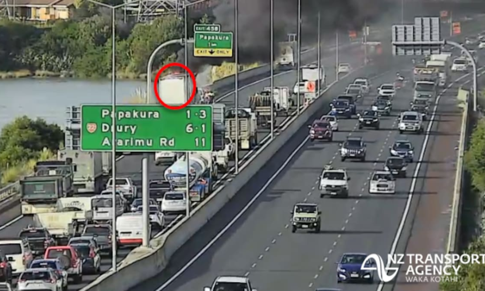 Visitors: Auckland’s Southern Motorway blocked after truck hearth close to Papakura