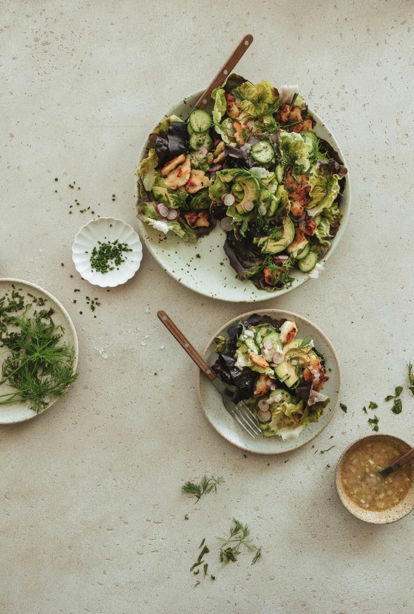 Crispy Halloumi Salad With Avocado and Shallot French dressing