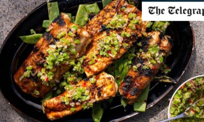 Barbecued huss with runner beans recipe