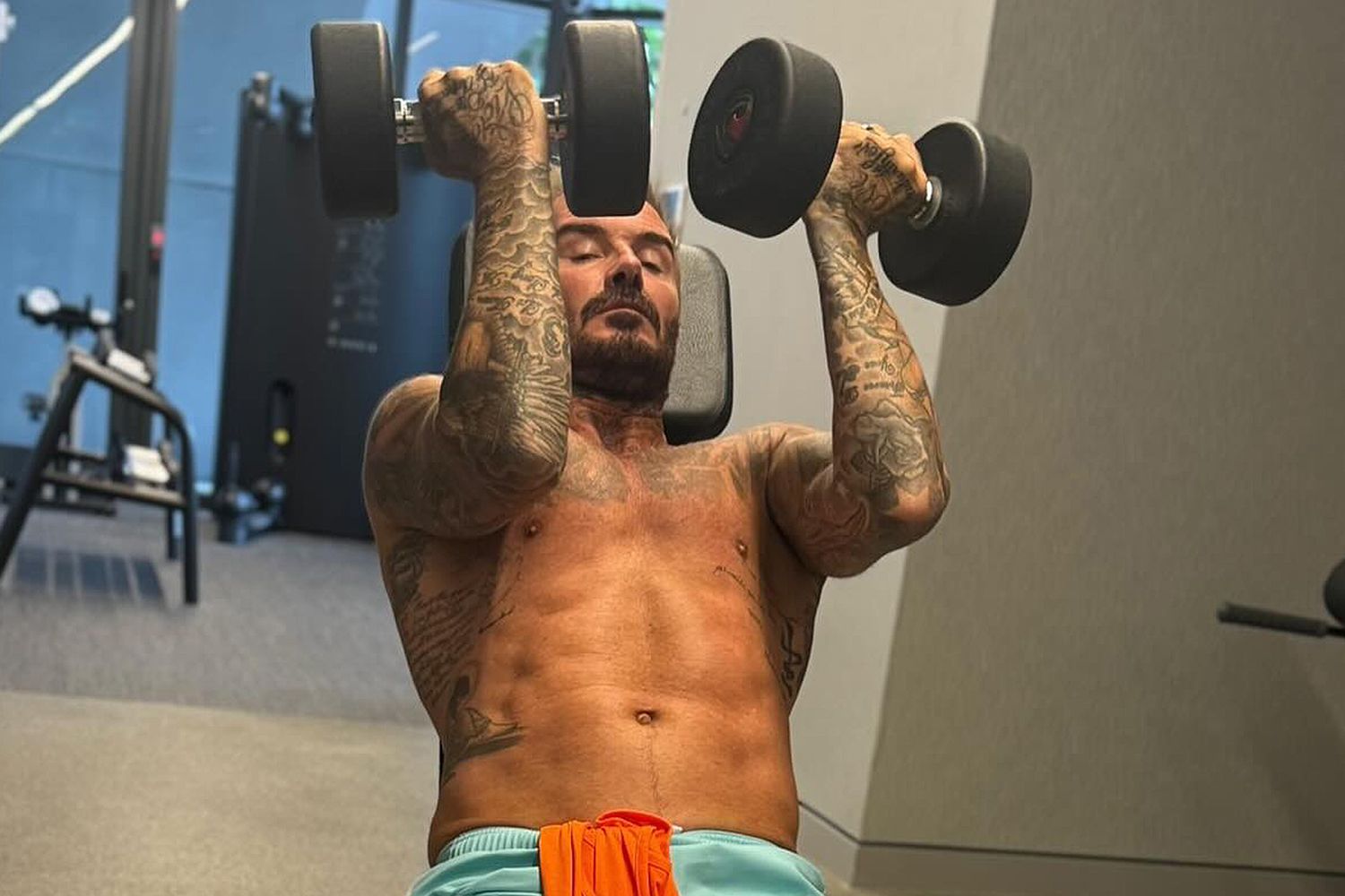 David Beckham Does Shirtless Exercise at Spouse Victoria’s Request