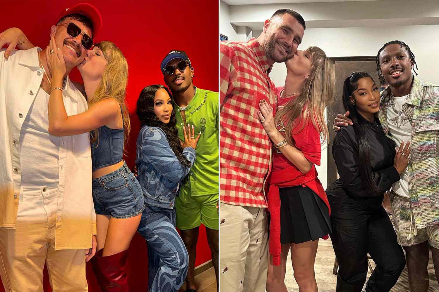 Taylor Swift, Travis Kelce, Mecole Hardman Jr., Chariah Gordon Recreate {Couples} Picture