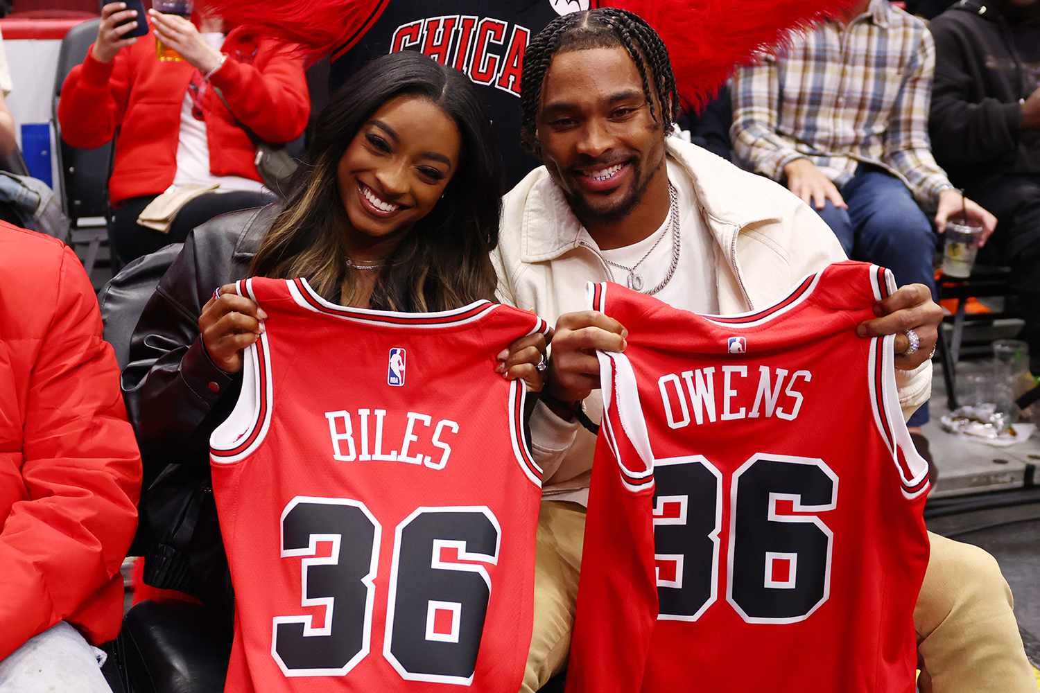 Simone Biles, Jonathan Owens Gifted Customized Jerseys at Chicago Bulls Sport