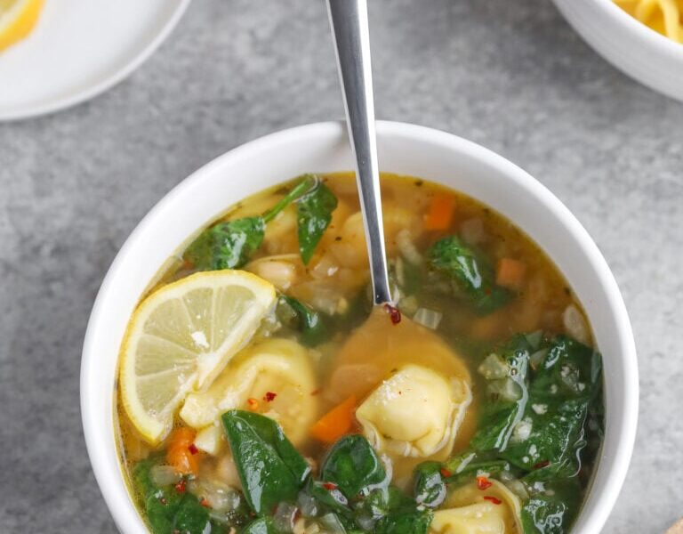 Brothy Tortellini Soup with White Beans