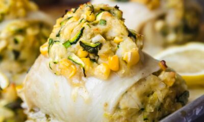 Crab-Stuffed Flounder with Zucchini and Corn