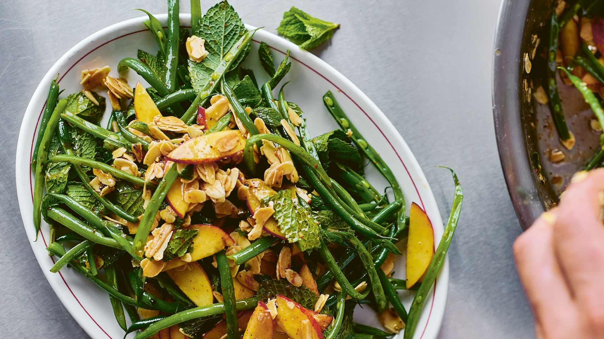 Thomas Straker’s inexperienced bean, almond and peach salad recipe