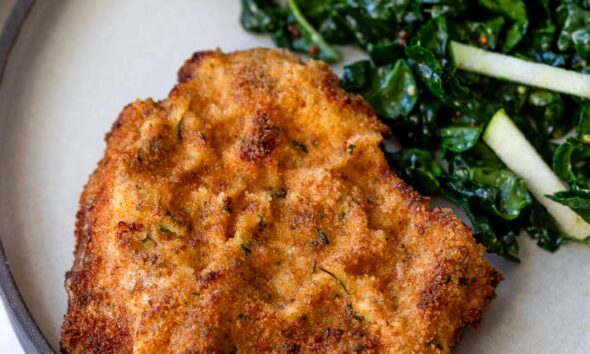 Pork Milanese with Kale and Apple Salad