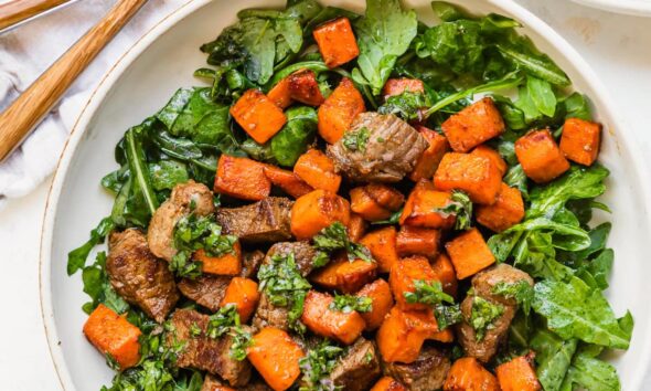 Fall Steak Salad with Candy Potatoes and Chimichurri